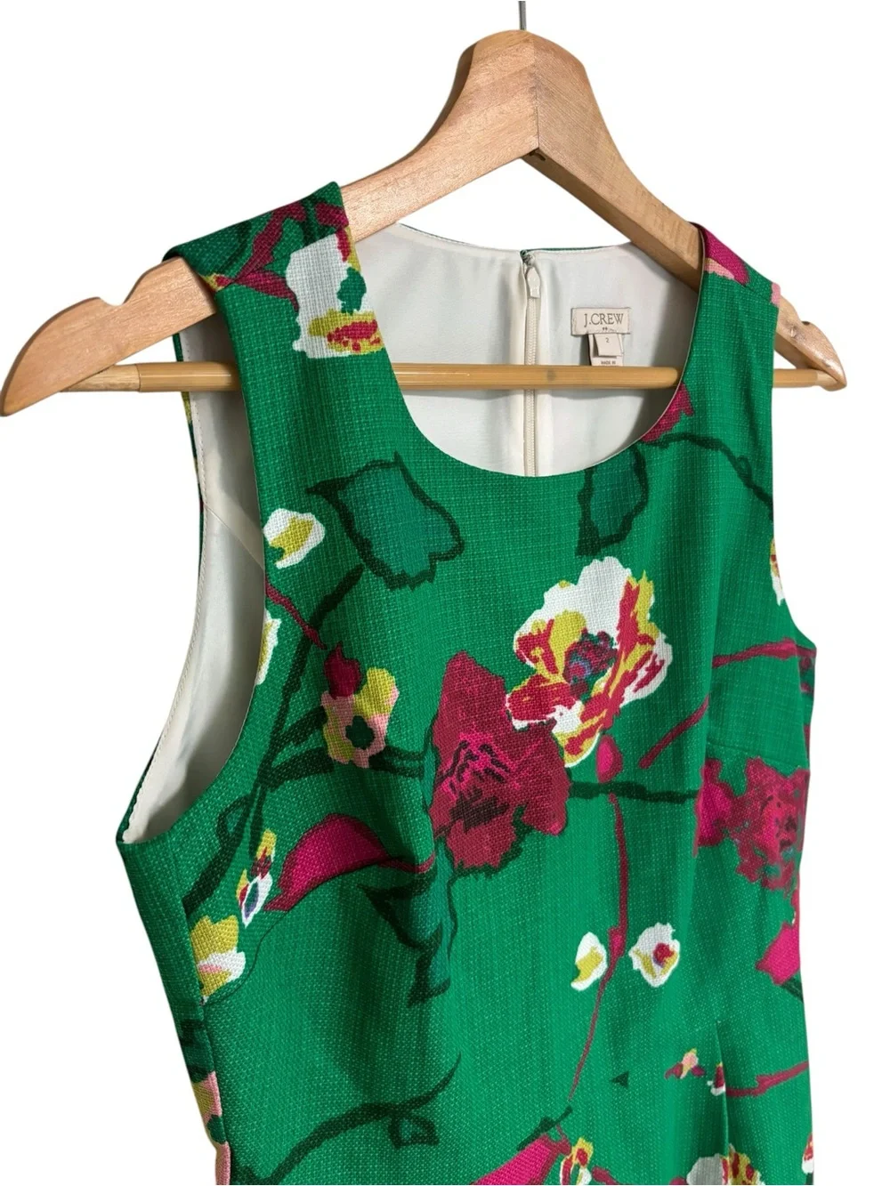 J.Crew Kelly green floral print sleeveless preppy structured sheath dress size 2